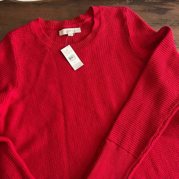 LOFT NWT Women's 100% Cotton Knit Sweater Cherry Red Size Large - Picture 3 of 8